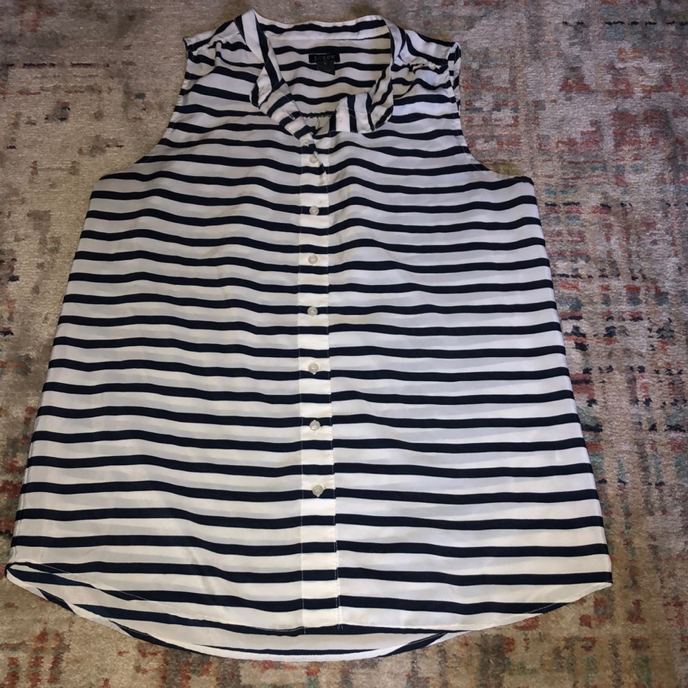 J Crew Black + White Striped Button Up Tank Top